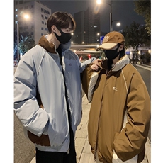 情侣装冬装双面穿条纹织带棉服拼色棉衣休闲外套男G1101P138，男装棉衣，电商A339