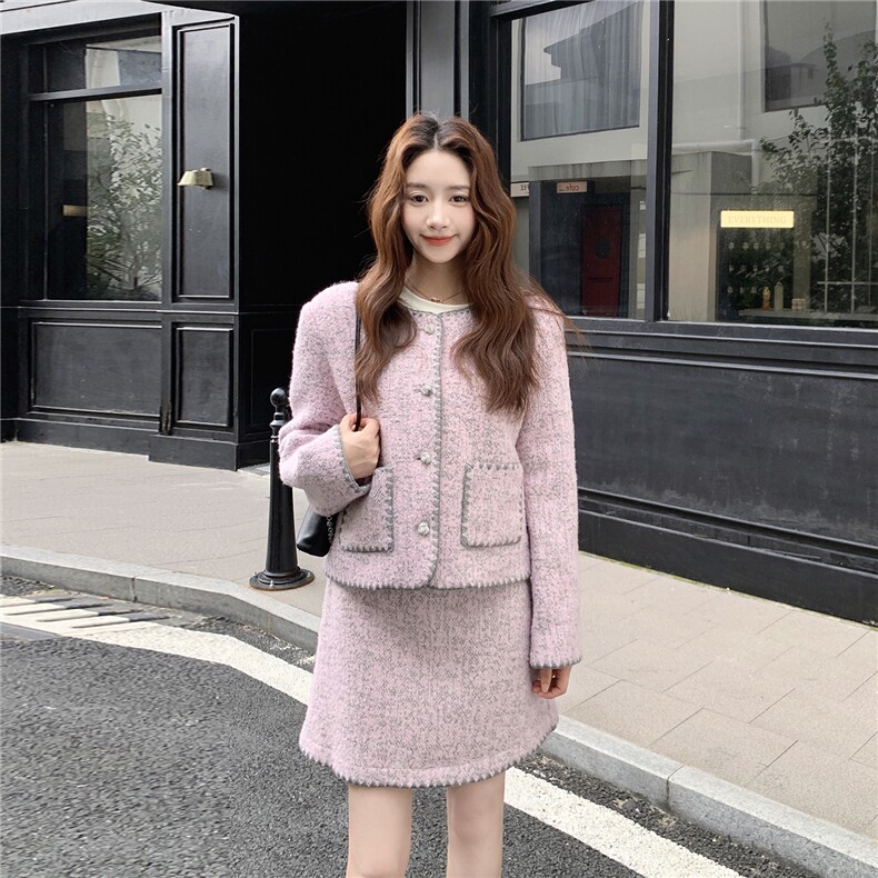 网红爆款紫色小香风套装裙女秋季2025新款高级感两件套盐系轻熟,女装套装/套裙,2C332