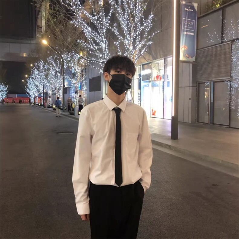 网图白色长袖衬衫炸街纯色衬衣送领带情侣dk制服A025-GC11021-P28图片