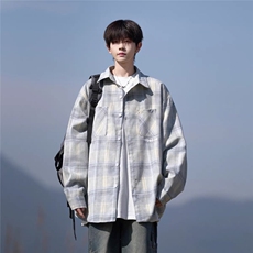 格子长袖衬衫男女2025春秋新款美式潮牌宽松oversize休闲衬衣外套，男装衬衫，星座1210-1