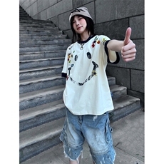 笑脸印花涂鸦短袖t恤男TX7303-特P35，男装T恤，星座1007（原301D）
