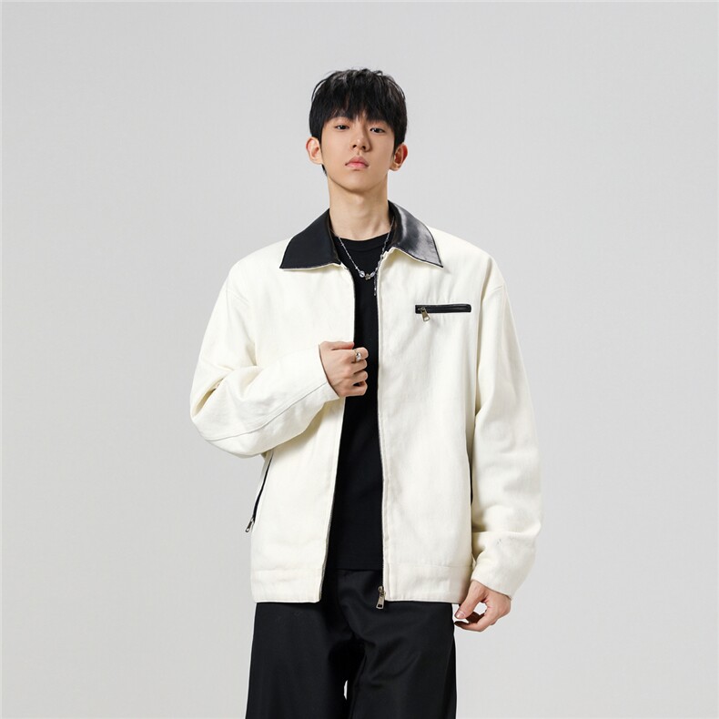 2026春季新款皮领水洗拉链外套JK929-P90控138图片