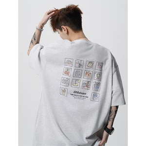 美式重磅印花短袖T恤男士宽松圆领半袖潮牌体恤T152P2538图片