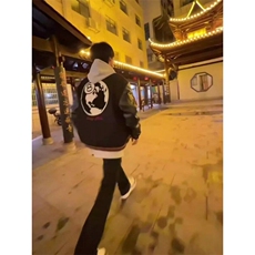 黑八美式棒球服高街刺绣毛巾设计感图vibe棒球夹克外套男女同款，男装夹克，星座601-1