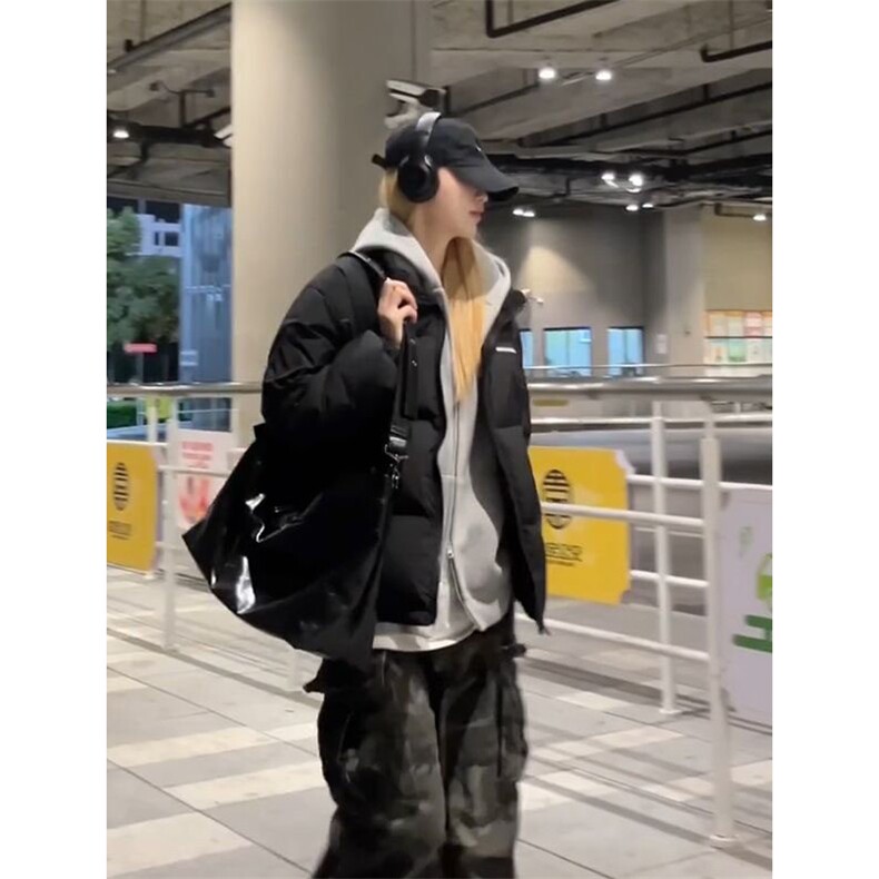 韩系复古风假两件连帽面包服外套冬季宽松时尚感棉衣棉袄,男装棉衣,星座506A