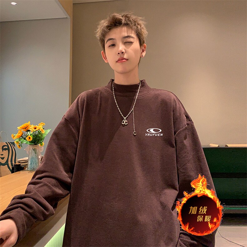 一件过冬重磅保暖针织衫德绒加绒加厚卫衣半高领打底长袖T恤DR80,男装T恤,电商A486