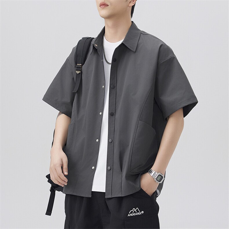夏季纯色短袖衬衣男宽松落肩质感半袖衬衫A157B-CS4200-P45,男装T恤,电商A157B
