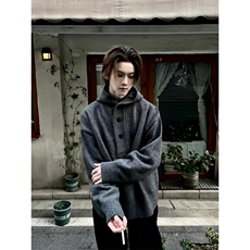 重磅秋冬装北极绒开衫毛衣美式复古休闲慵懒风针织衫加厚连帽外套，男装针织衫/毛衣，电商A486-1