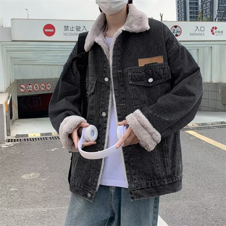 美式冬季新款加绒牛仔外套男羊羔绒棉衣痞帅潮牌炸街J8962-P82,男装工装外套,星座1008-2