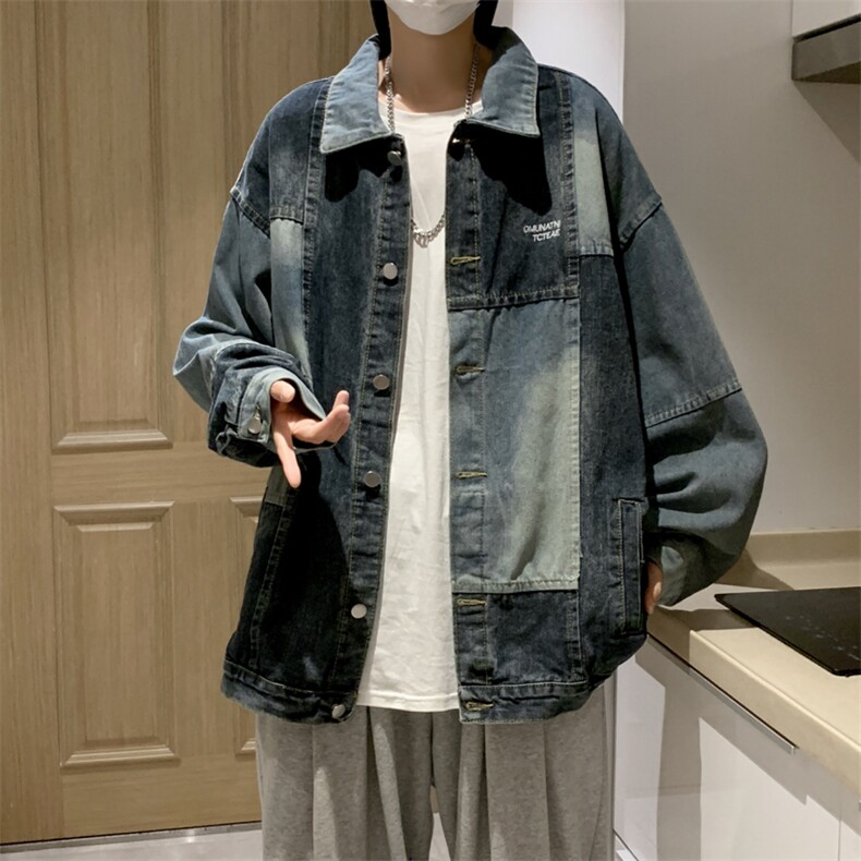春秋季拼接撞色牛仔外套宽松工装夹克日系复古外套JK02057-P68,男装夹克,星座308B-1