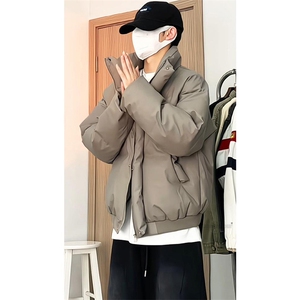 现货5W件冬季三防重磅硬挺boxy短款羽绒立领PU皮棉衣外套加厚棉服图片
