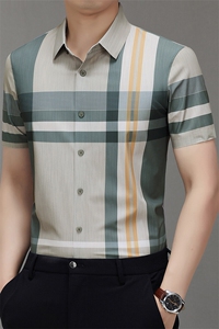 BGW-K425177夏季新款男士格子短袖衬衣百搭衬衫商务男装图片