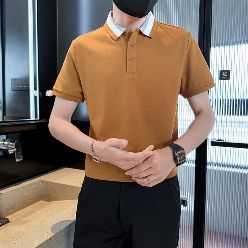 2025夏季新款撞色领高级感轻奢品质短袖T恤翻领Polo衫T2253-P45,男装T恤,电商D342