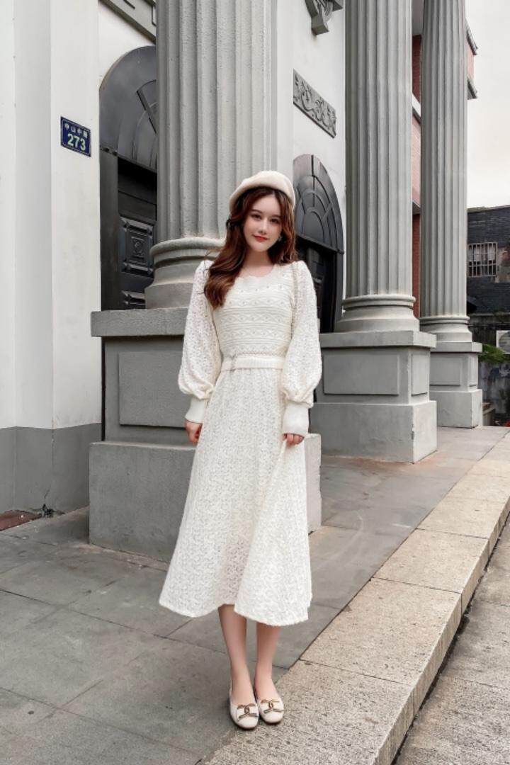 现货、磨毛连衣裙、配珍珠腰带，女装连衣裙，艾丹迪蔓