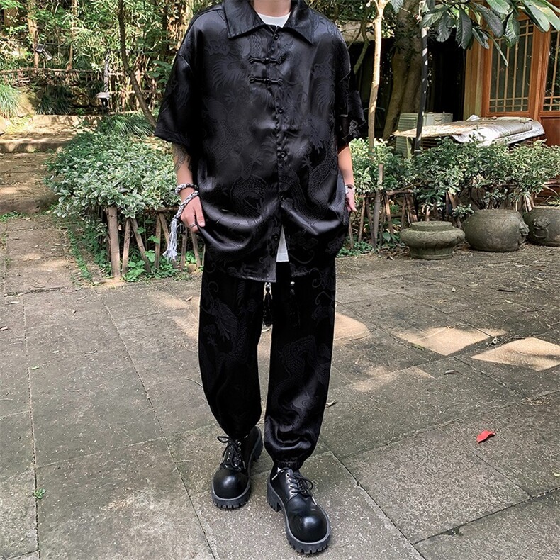 龙纹提花冰丝裤男新中式风裤子FA136P38衬衫FC57价格38,男装衬衫,星座1116-2