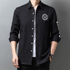 秋季长袖衬衫男士免烫纯棉春秋2023新款刺绣中年商务休闲衬衣服，男装衬衫，电商B212（原钱塘6029）