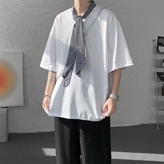 T10136-特批35控68新款小众夏季短袖撞色拼接双纱面料大码T恤，男装T恤，电商A059