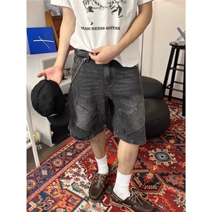 夏季美式五分裤男女高街复古水洗阔腿牛仔短裤阔腿裤WLA3233-P47图片