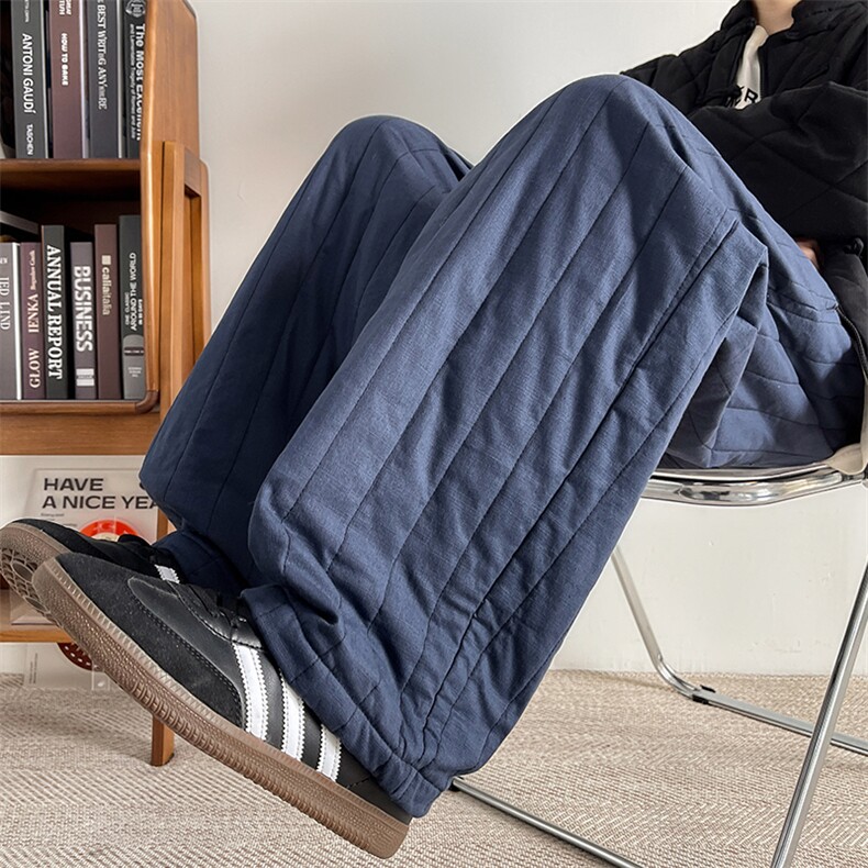 8XL-M加厚夹棉保暖长裤棉麻绗缝竖格休闲裤加棉棉裤K9111P68控88，男装棉裤，电商D206-1