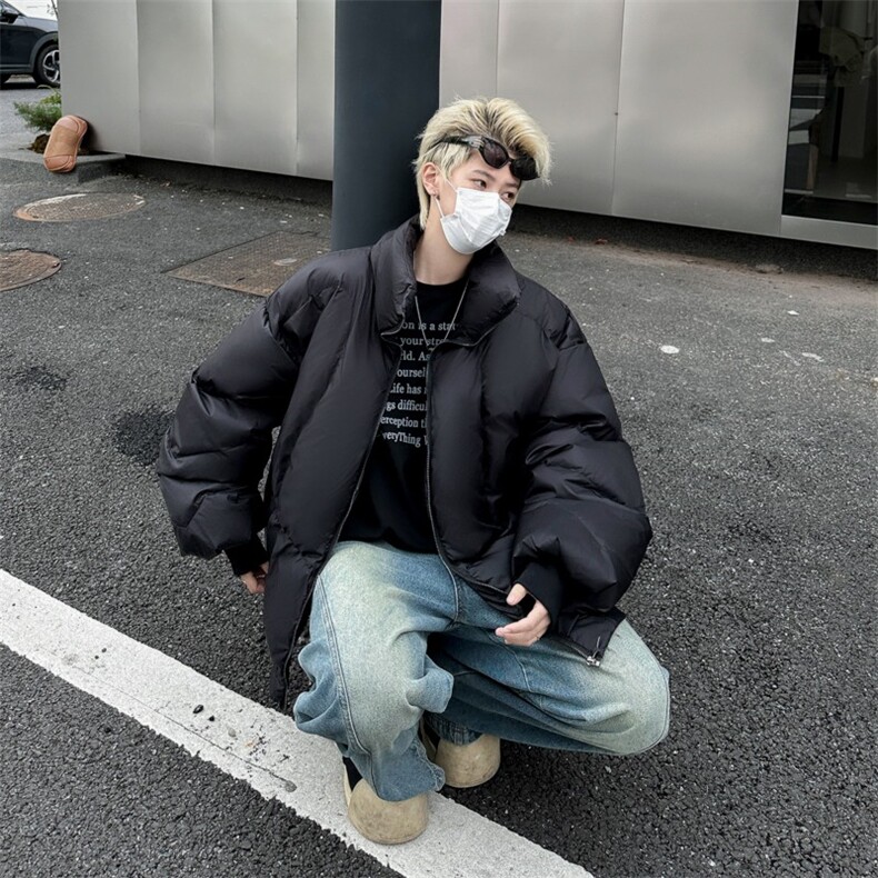 黑色盔甲重磅立领白鸭绒短款羽绒服cleanfit面包棉服冬季,男装棉衣,星座1013
