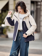 时尚拼色加棉加厚派克服外套女2025秋冬新款宽松保暖百搭连帽外套，女装棉衣/棉服，悦祺