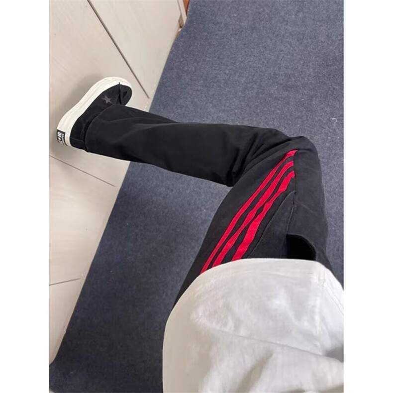 1506/Q4300/P42美式cleanfit红黑撞色拼接牛仔裤三条杠直筒裤显瘦,男装牛仔裤,星座1506