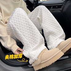 特批P35无差价冬安哥拉红菱格夹棉加厚保暖大码阔腿裤K5692J加棉，男装休闲裤，电商A001
