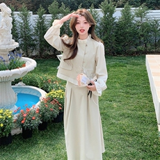 白色高级感减龄套装裙女2025春季新款法式超好看上衣半身裙两件套，女装套装/套裙，2D078