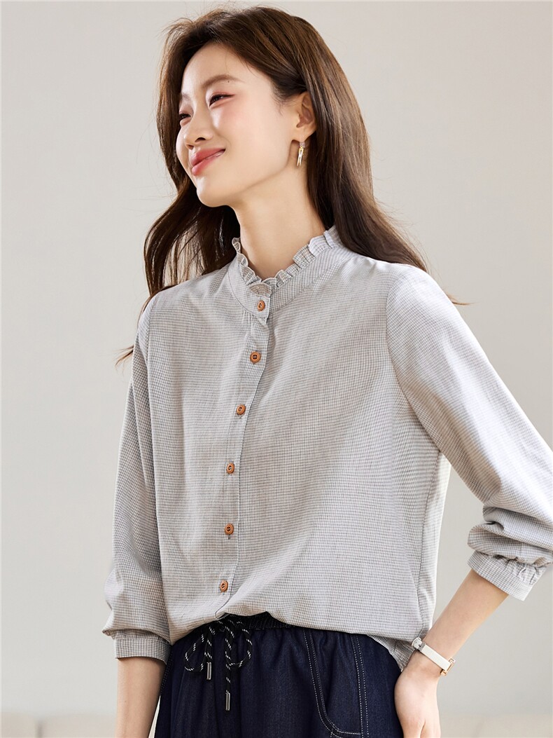 2026春年秋装新款潮小格子衬衫宽松显瘦韩版气质百搭衬衣女减龄,女装衬衫,独衣靓