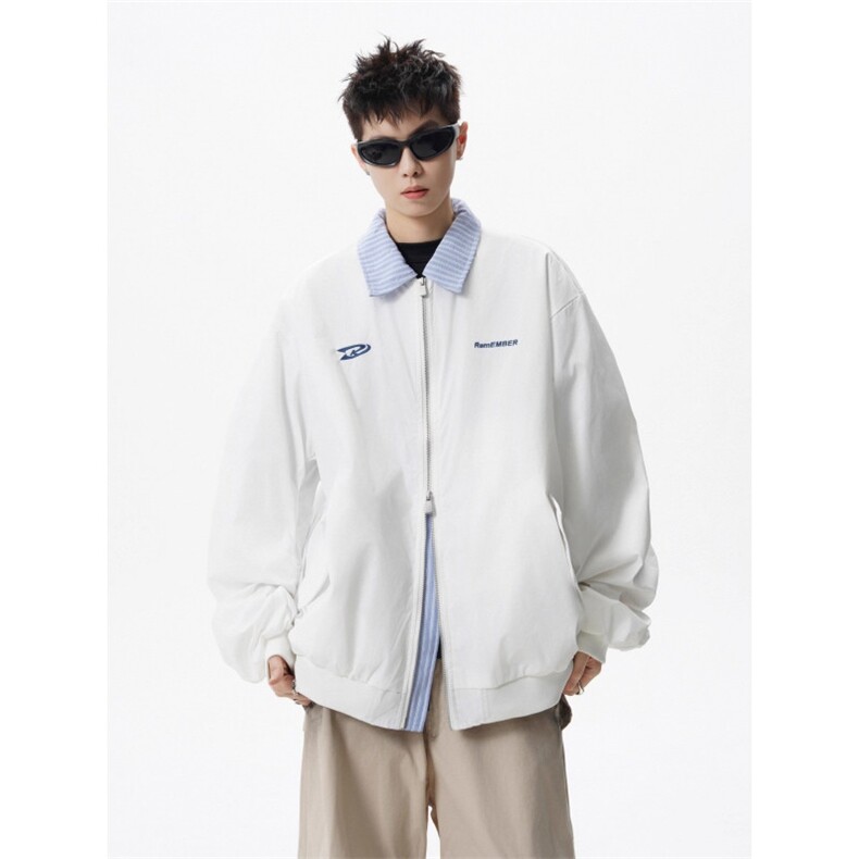 网图现货美式复古假两件翻领棒球服夹克外套中性风RJ9001-P75图片