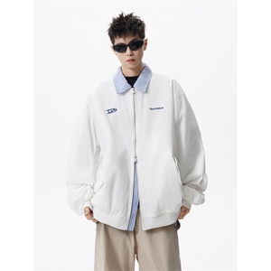 网图现货美式复古假两件翻领棒球服夹克外套中性风RJ9001-P75图片