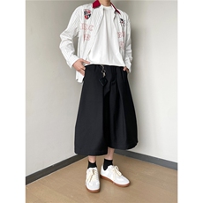 夏季慵懒休闲廓形垂感灰色西裤男女韩美式复古阔腿百搭七分裤短裤，男装西裤，星座506A