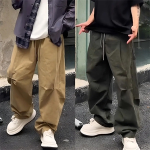 抖音得物 纯色简约 休闲裤男日系复古宽松束脚口袋装饰工装裤AK10图片