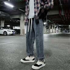 松紧腰！水洗牛仔裤男女中性宽松直筒休闲九分裤男A080-9291-P35，男装牛仔裤，电商A080
