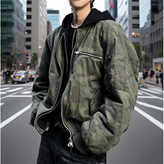 美式假两件迷彩bomber夹克男秋冬季设计感重磅连帽外套WLB963-P93，男装夹克，星座1008