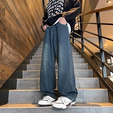 美式水洗做旧牛仔裤男新款潮牌设计感休闲宽松直筒百搭阔腿裤，男装牛仔裤，星座410-6（原星座1304-1）