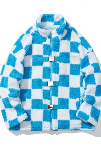 1白底冬季情侣羊羔毛棉衣男棉服棋盘格宽松棉衣外套男MY7535P135图片