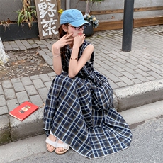 无袖格子背心连衣裙女夏2025新款学院风森系流行小清新爆款减龄，女装连衣裙，2C217