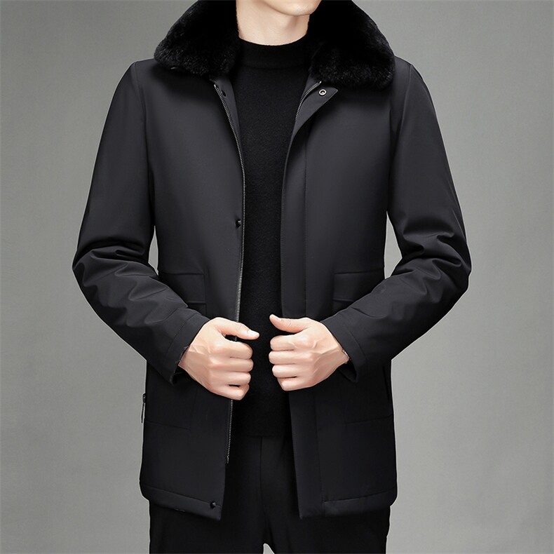 90%白鹅绒羽绒服男翻领冬休闲气质中长款毛领可拆羽绒SJ6611-P505,男装羽绒服,电商B212（原钱塘6029）
