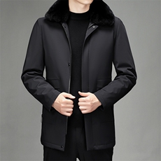 90%白鹅绒羽绒服男翻领冬休闲气质中长款毛领可拆羽绒SJ6611-P505，男装羽绒服，电商B212（原钱塘6029）