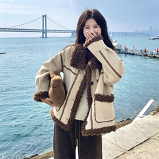 巨好看麂皮绒短外套女2025冬季新款韩系皮毛一体小个子羊羔毛棉服，女装棉衣/棉服，浙宝217