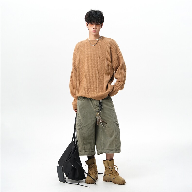 8XL-M圆领毛衣男秋冬季宽松慵懒套头麻花针织衫毛线衣MY19005P68，男装针织衫/毛衣，电商B312