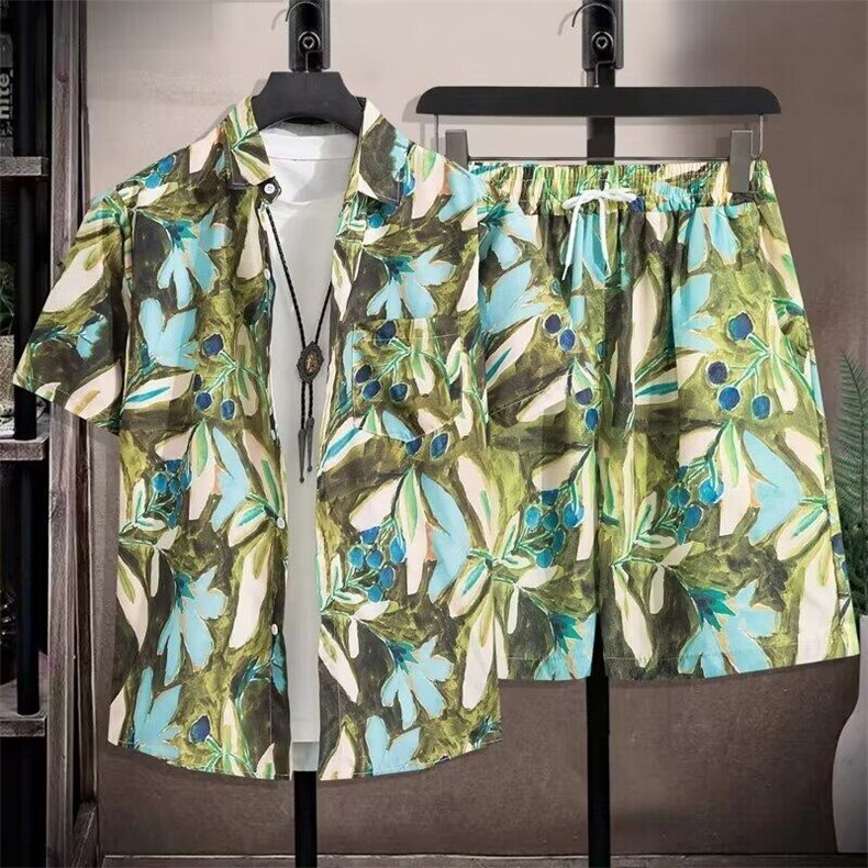 花衬衫男短袖夏季潮牌痞帅休闲上衣服冰丝凉感外套翻领沙滩衬衣男,男装衬衫,星座506B