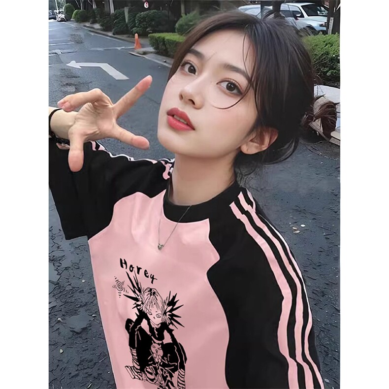 夏季美式高街重磅纯棉三条杠织带插肩撞色男女短袖T恤CZ131-特P25,男装T恤,电商A486