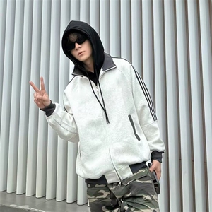 抖音得物高品质 美式高街重磅结构设计拼接织带立领卫衣外套 CM42图片