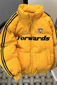 美式潮牌字母绣花棉服男冬复古条纹加厚运动面包服情侣款棉衣外套图片