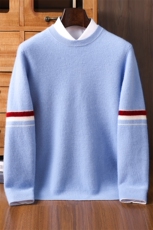 时尚男士秋冬羊绒套衫经典条纹袖设计百搭休闲保暖毛衣，男装羊绒套衫，铂欧羊绒