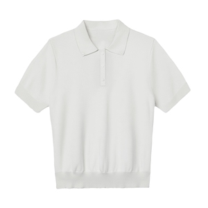 美式复古小众简约Polo领短袖透气轻薄宽松T恤纽扣设计感百搭休闲图片