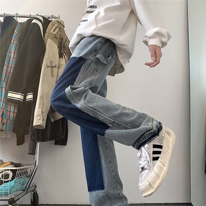 vibe裤子男美式街头高街直筒黑色工装牛仔裤修身潮牌设计感微喇裤图片