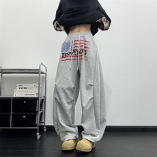 得物品质秋款男女卫裤扎染印花褶皱宽松阔腿休闲长裤h8050P55，男装休闲裤，星座1013-1